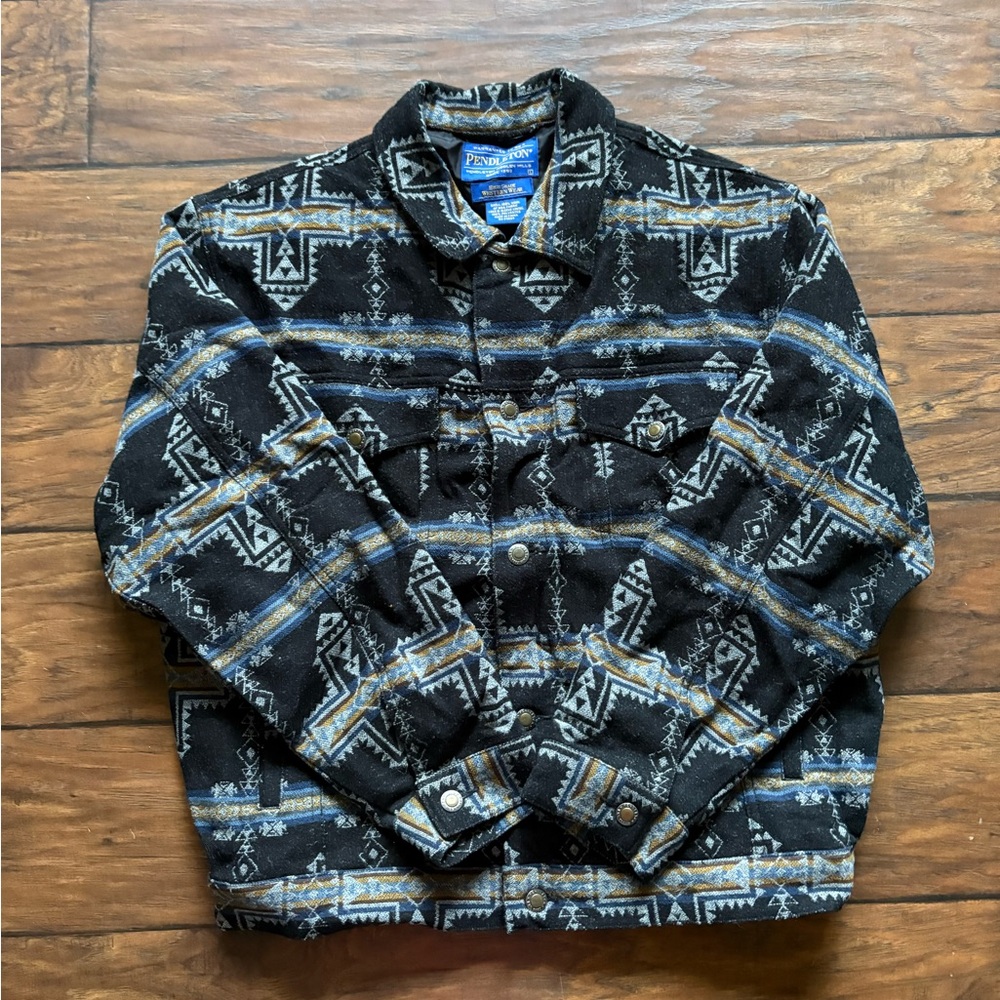 Pendleton Blue And Black Wool Jacket Flannel - image 1